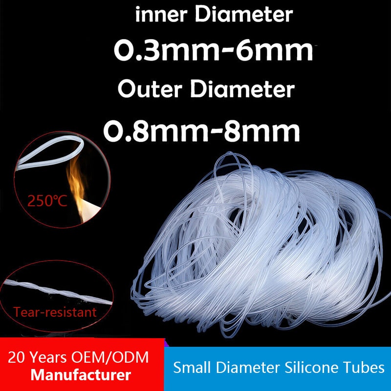 0.3mm-6mm ID and 0.8mm-8mm OD small silicone tube