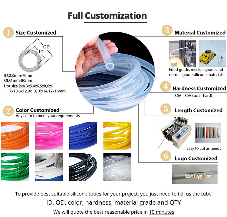 full customization for silicone tubes